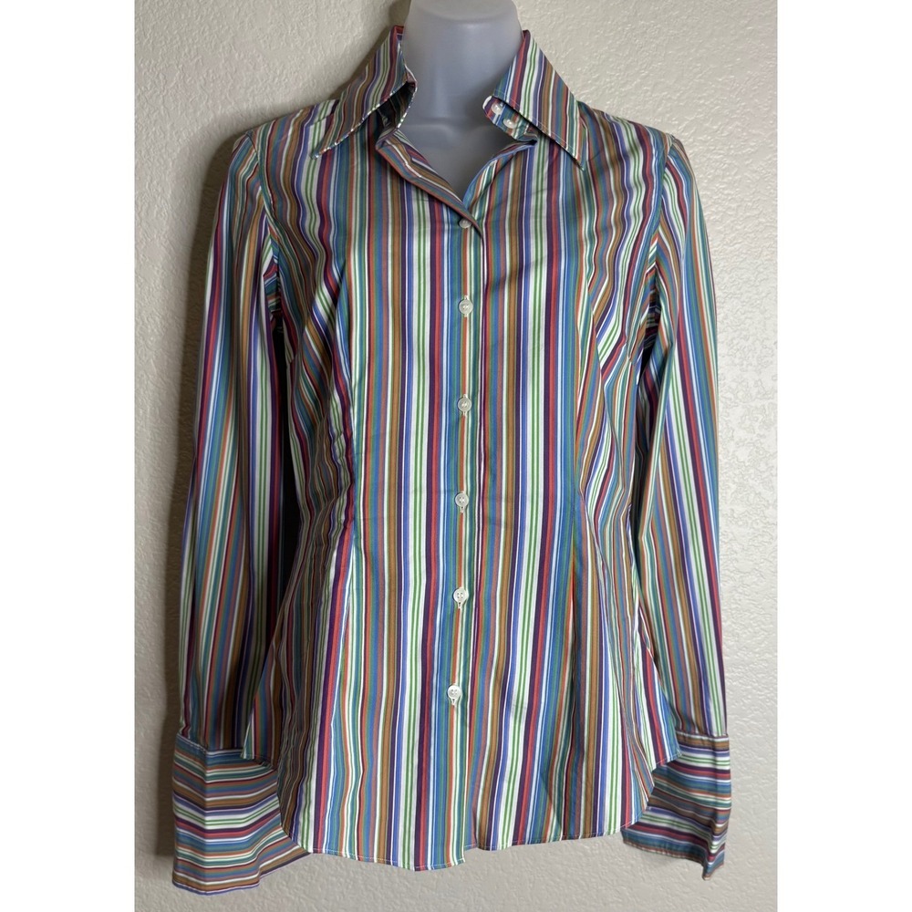 Hawes & Curtis US 4 Button Down Shirt Multicolor Striped Hipster Fit Long Sleeve